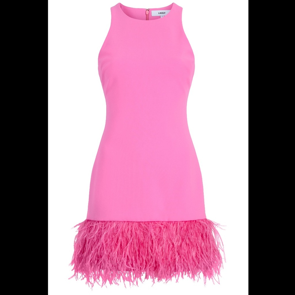 Likely Pink Feather-Trim Sheath Dress